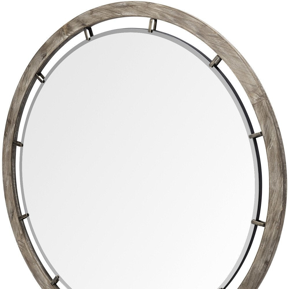 46" Brown Round Wood Framed Accent Mirror