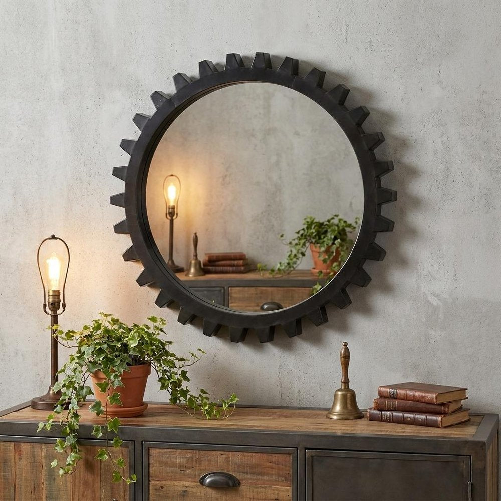 37" Round Black Metal Frame Wall Mirror