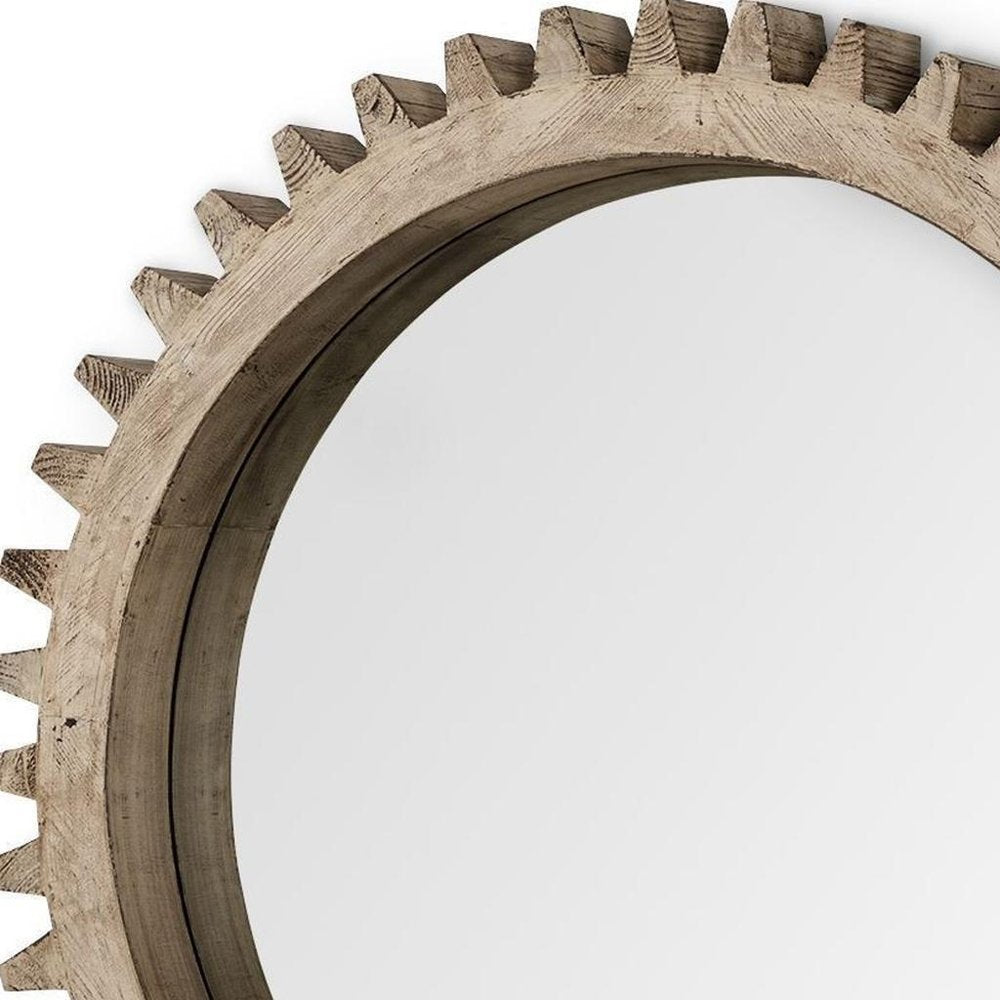 35" Brown Abstract Wood Framed Accent Mirror