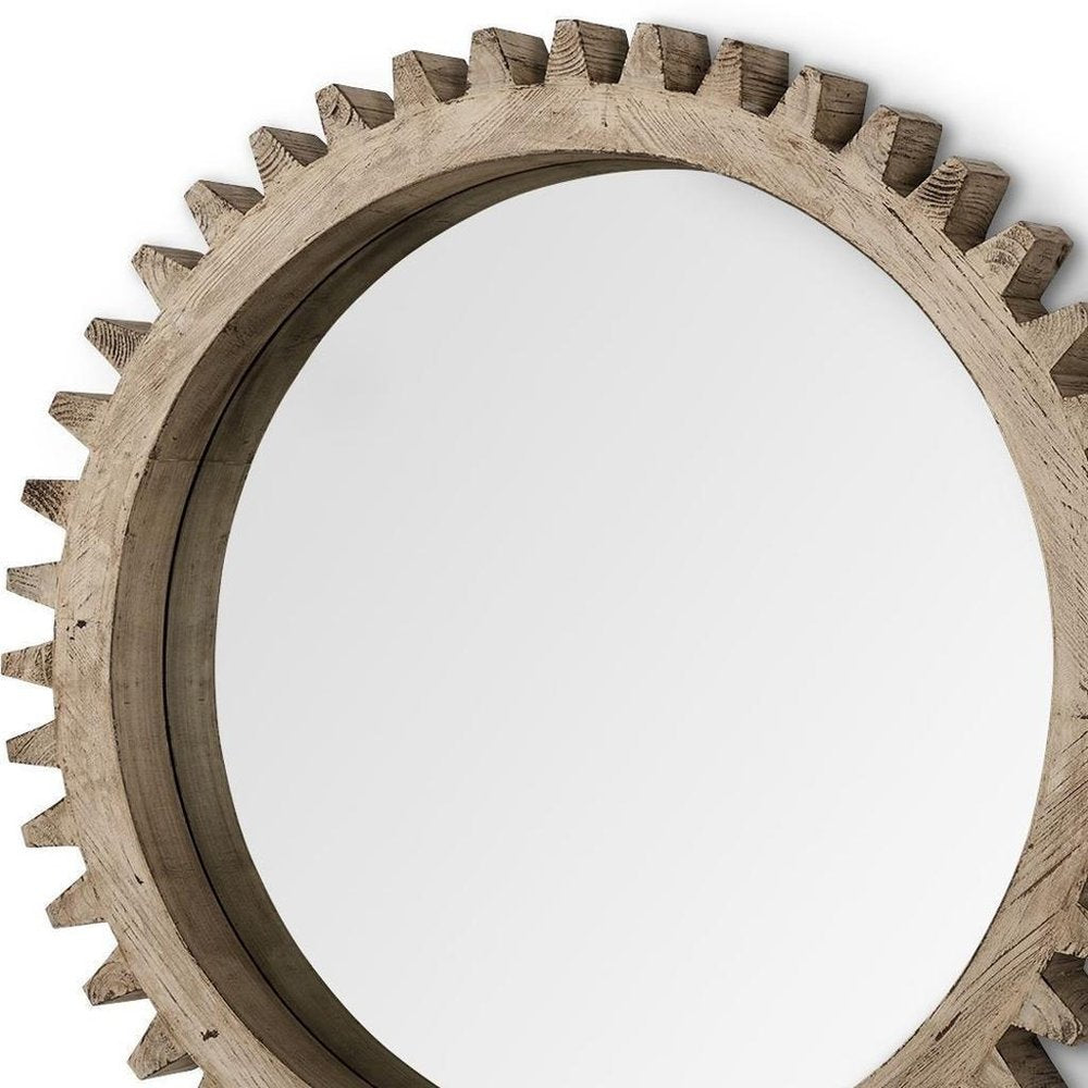 35" Brown Abstract Wood Framed Accent Mirror