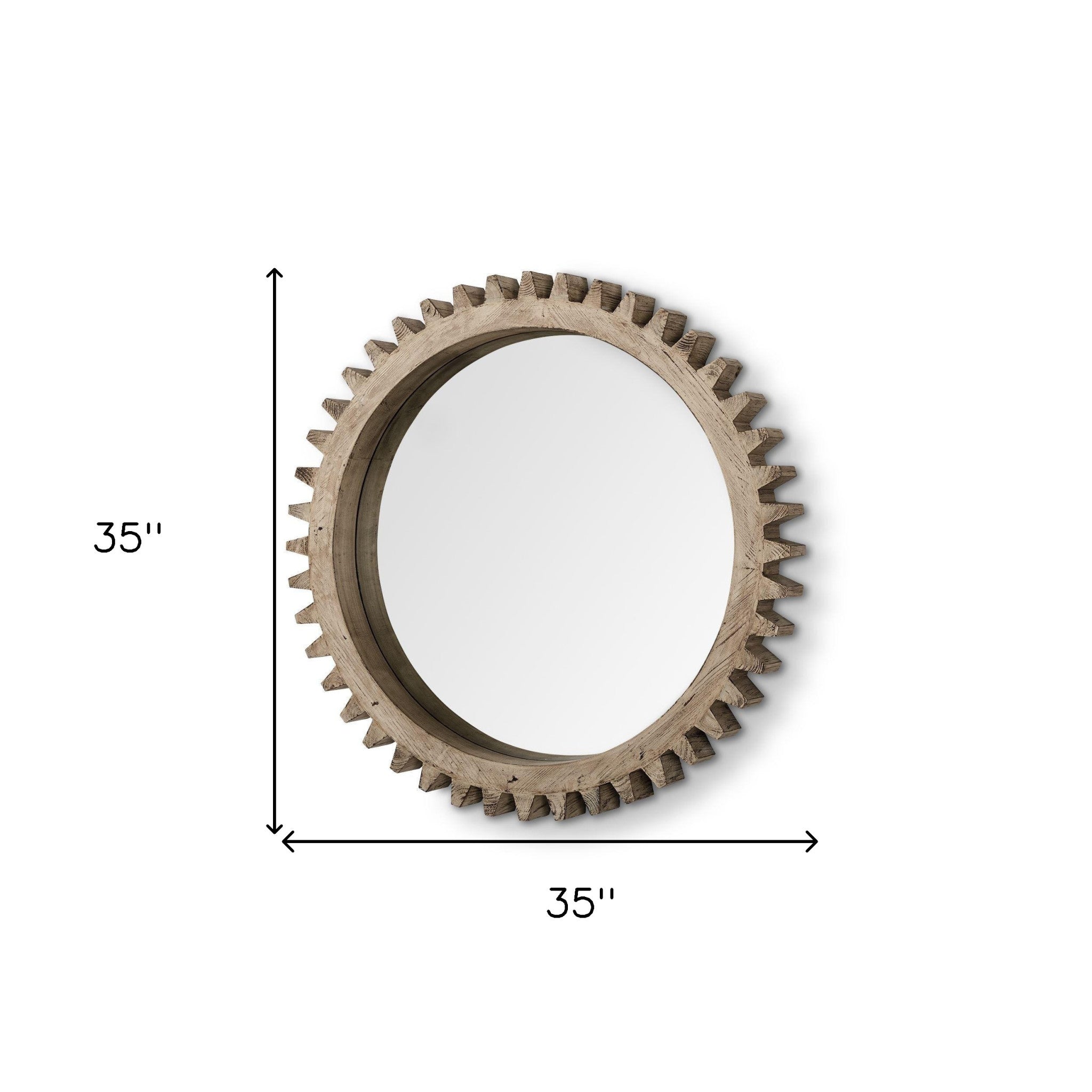 35" Round Natural Wood Frame Wall Mirror