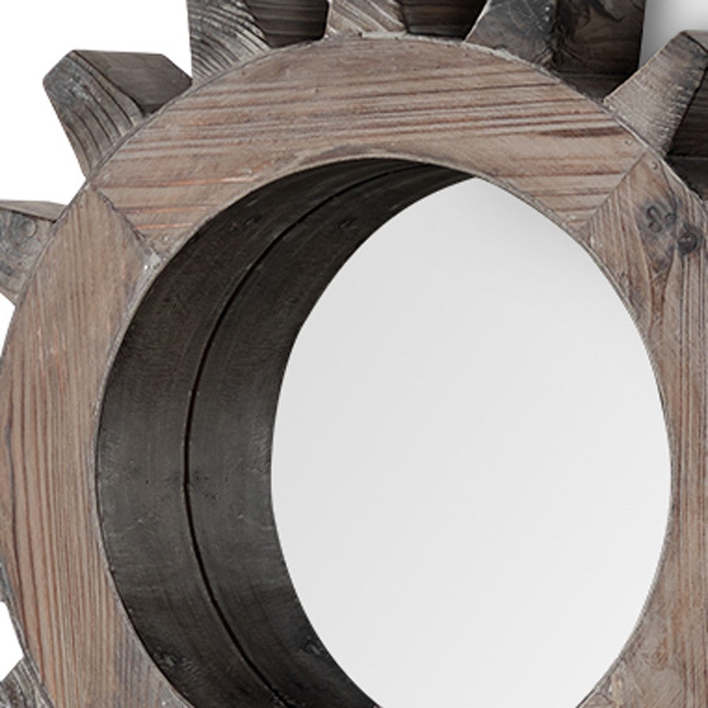 Cog 17" Round Natural Wood Frame Wall Mirror