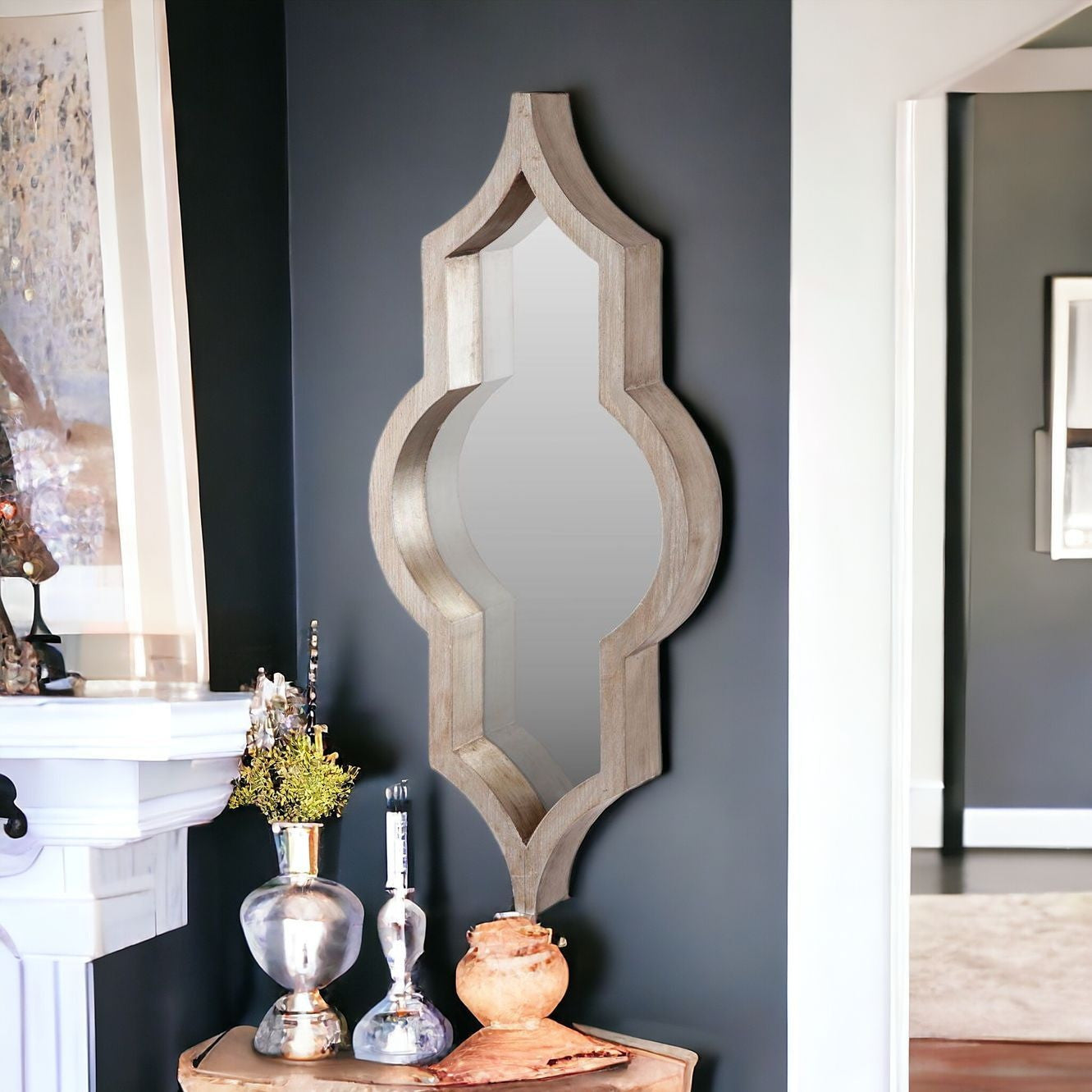 34" Natural Novelty Framed Accent Mirror