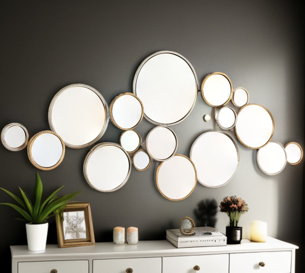 20" Gold and Silver Round Metal Framed Accent Mirror