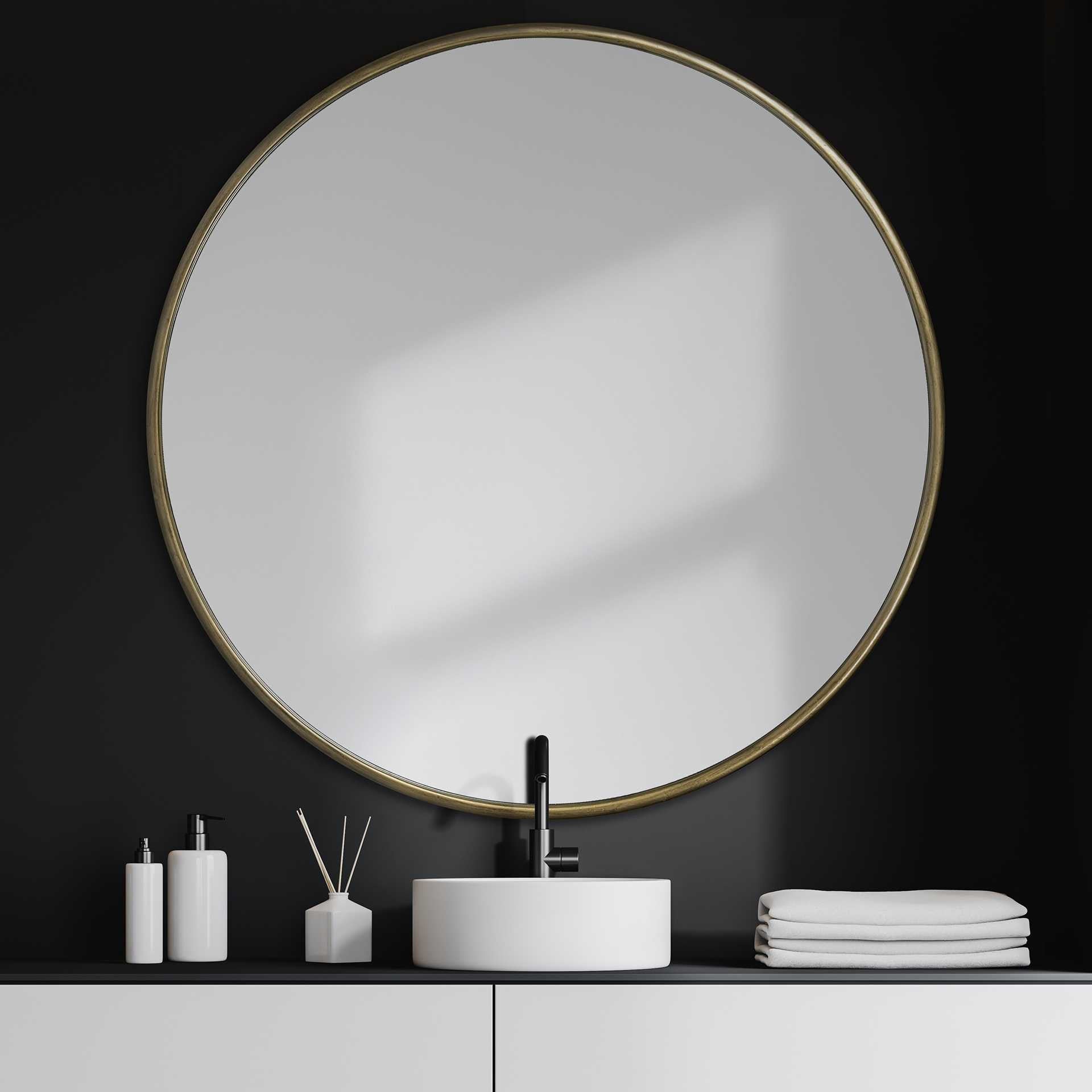 47" Round Gold Metal Frame Wall Mirror