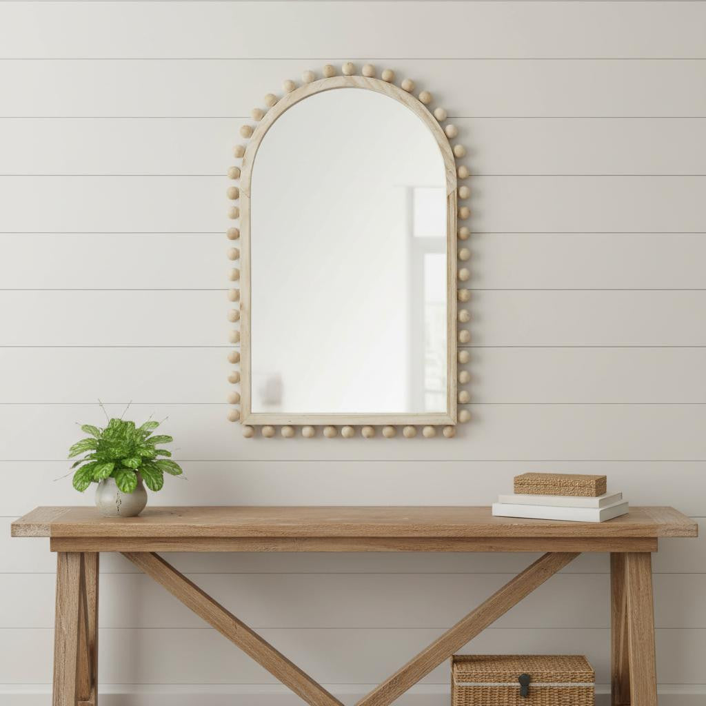 35" Natural Arch Wood Framed Accent Mirror
