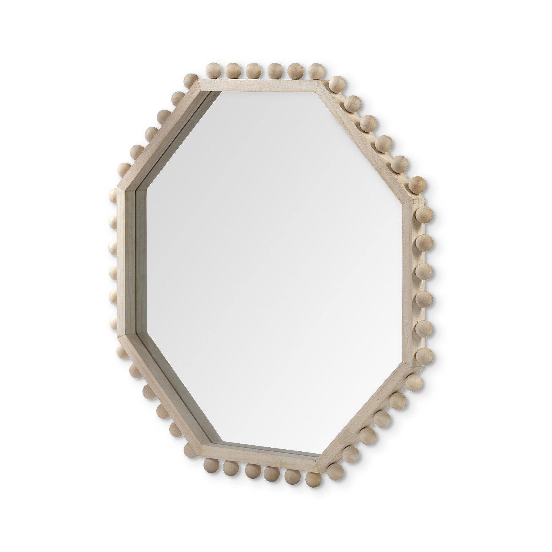 33" Natural Wood Octagon Beaded Framed Accent Mirror