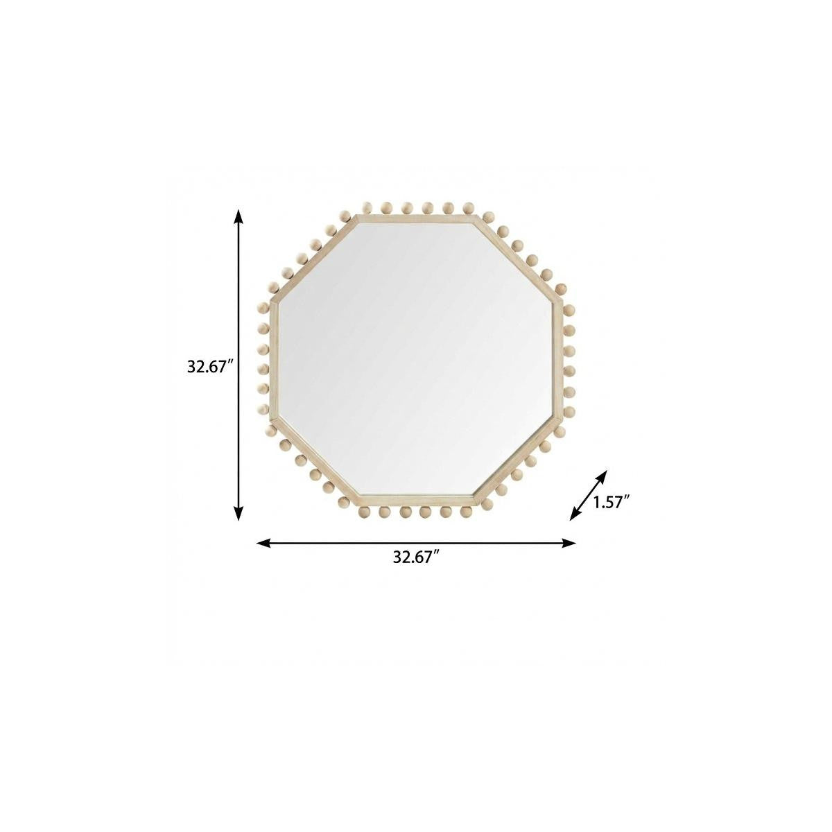 33" Natural Wood Octagon Beaded Framed Accent Mirror