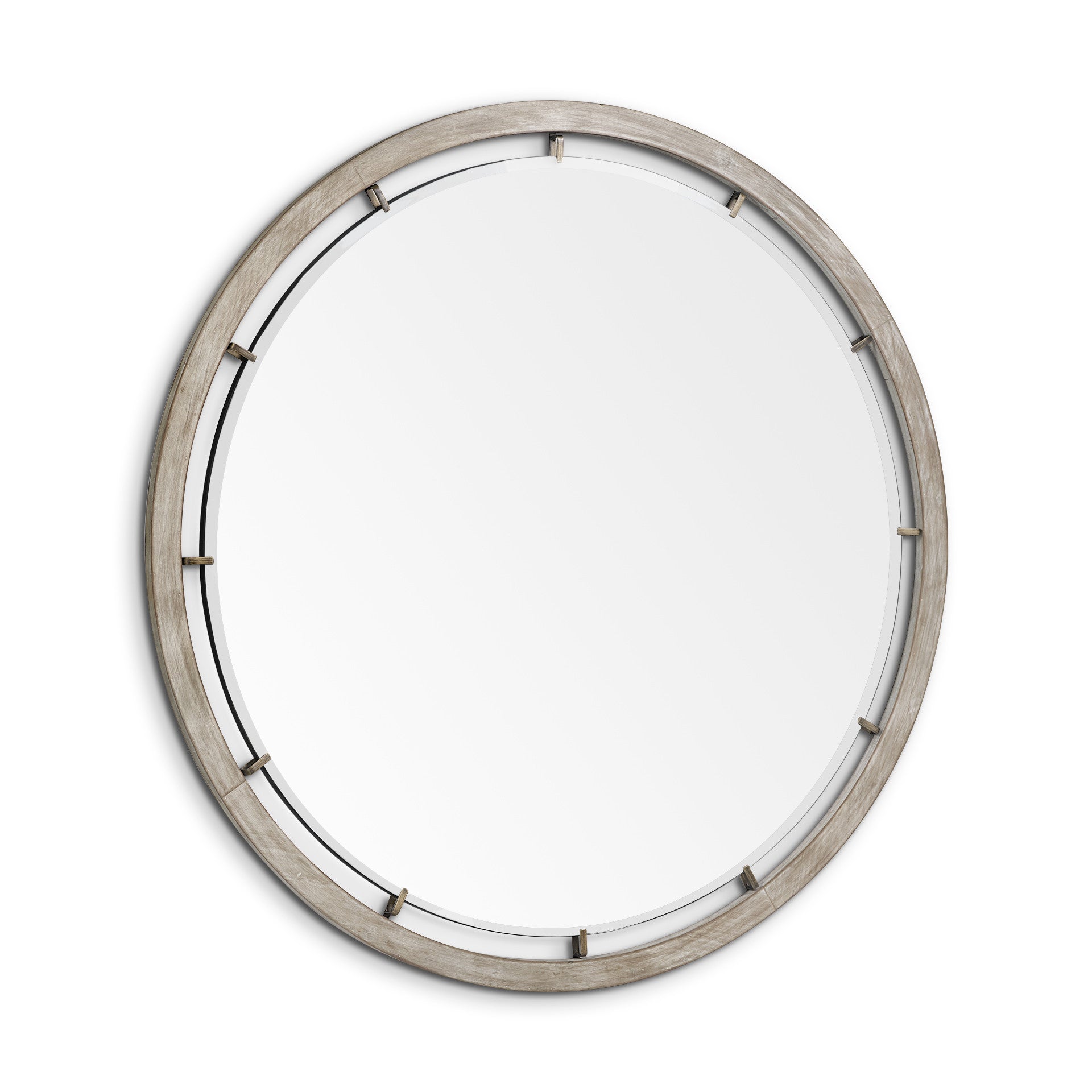 54" Brown Wood and Metal Round Framed Accent Mirror