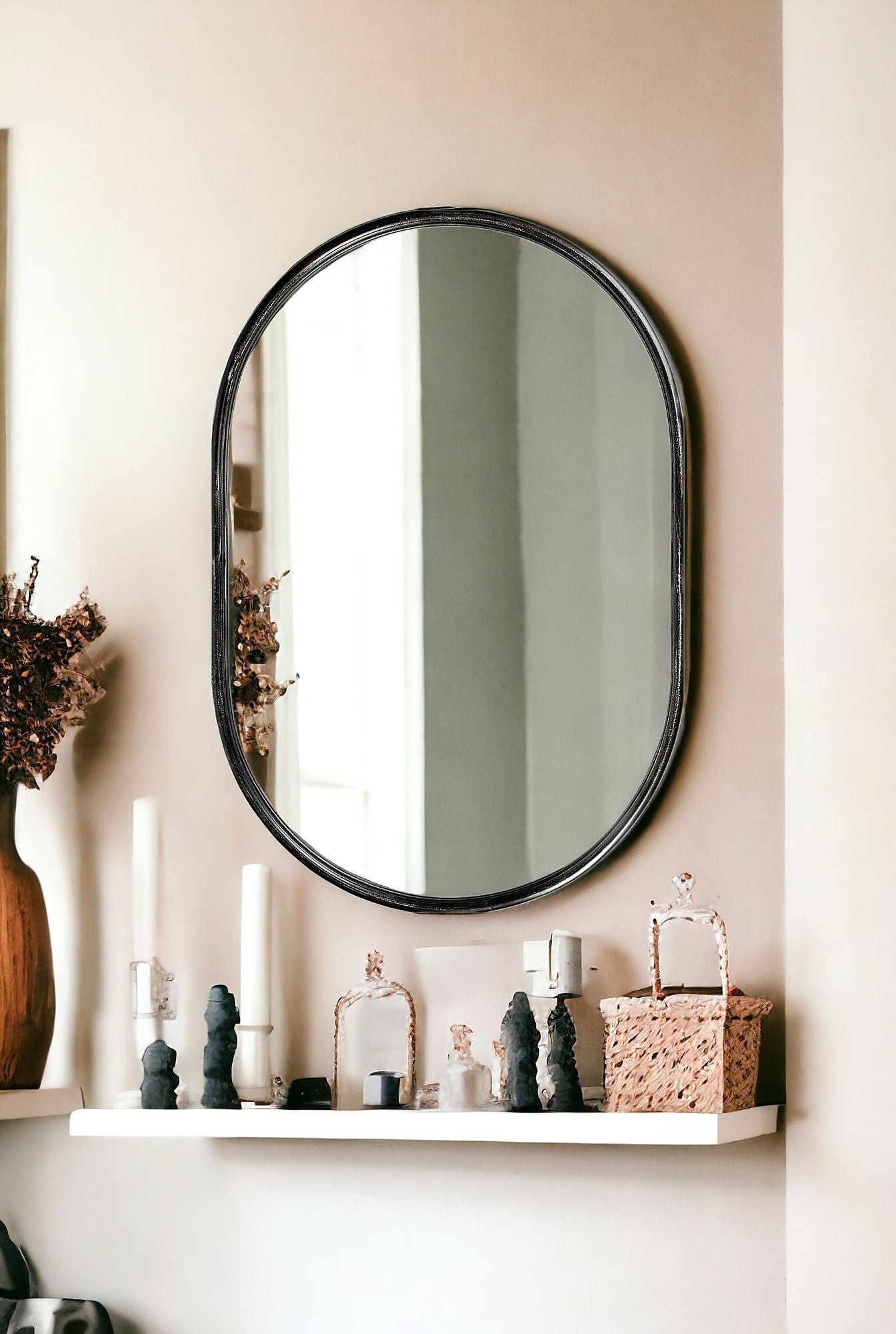 36" Black Oval Metal Framed Accent Mirror