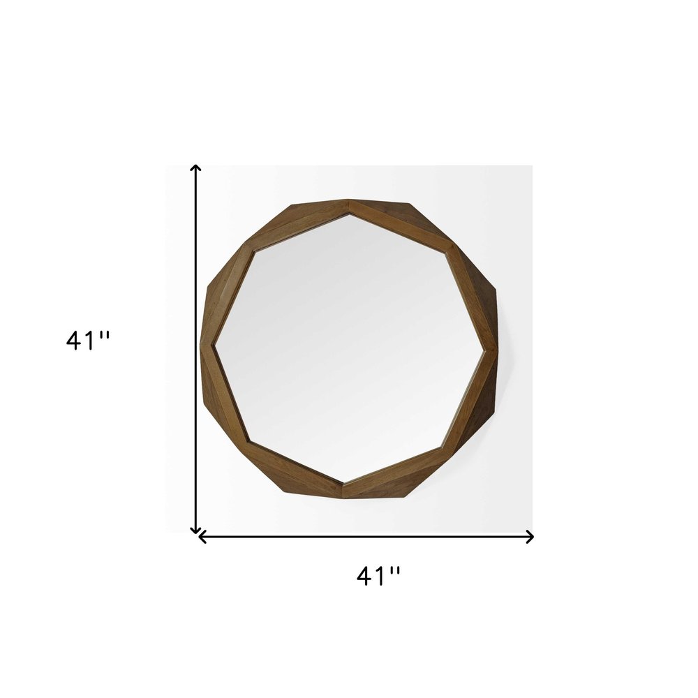 41" Octagon Brown Wood Frame Wall Mirror