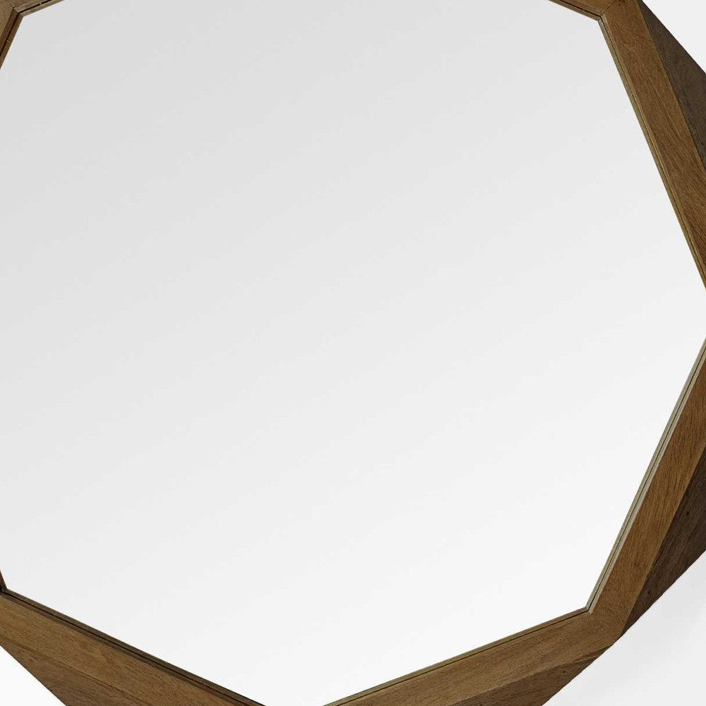 41" Octagon Brown Wood Frame Wall Mirror