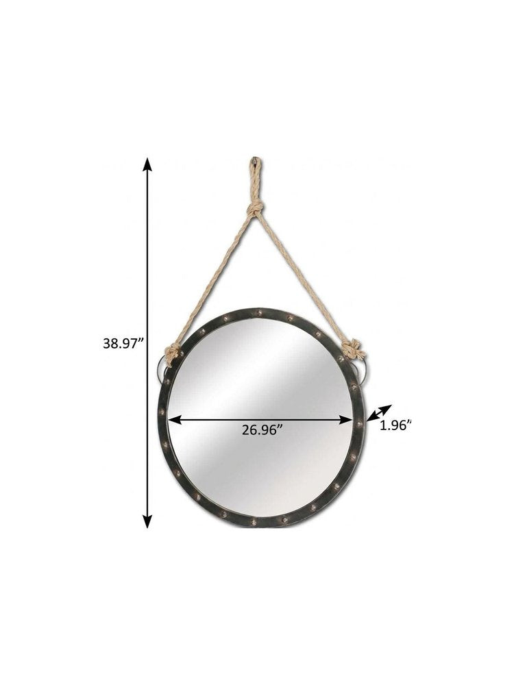 39" Black Metal Round Framed Accent Mirror