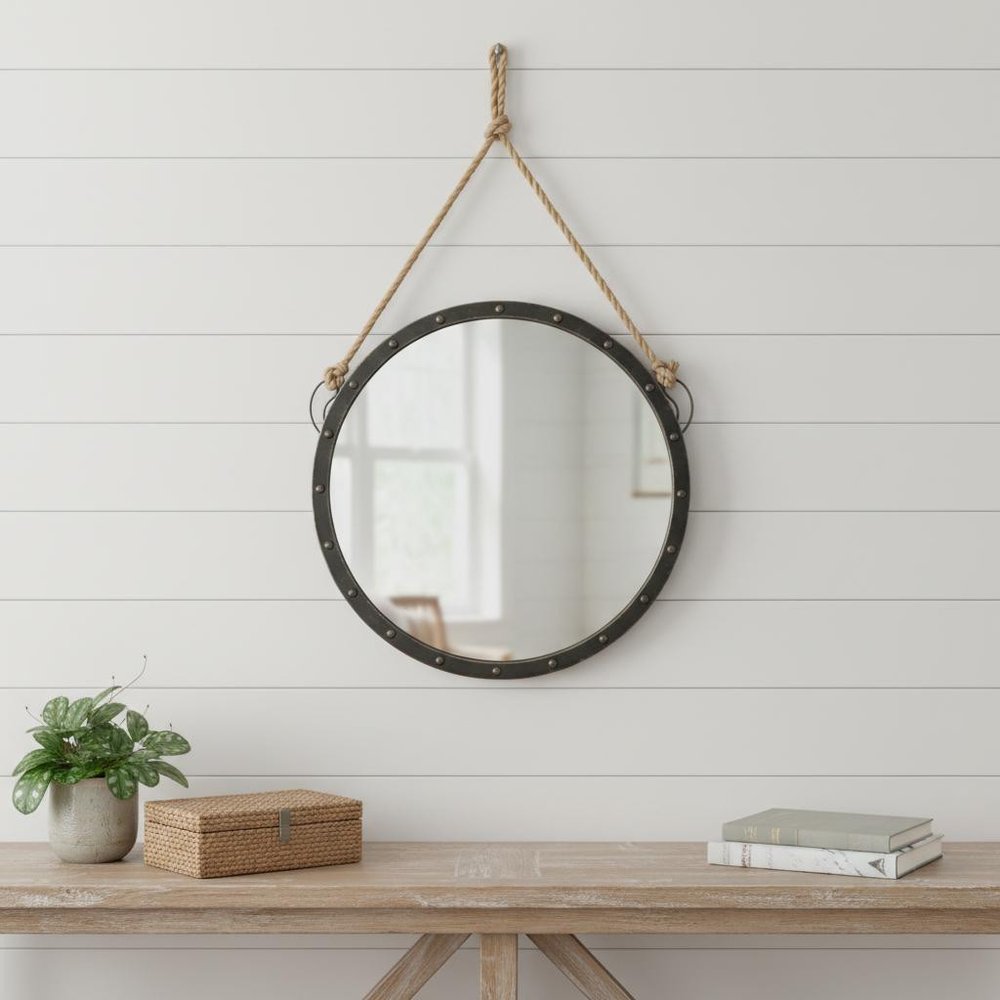 39" Black Metal Round Framed Accent Mirror