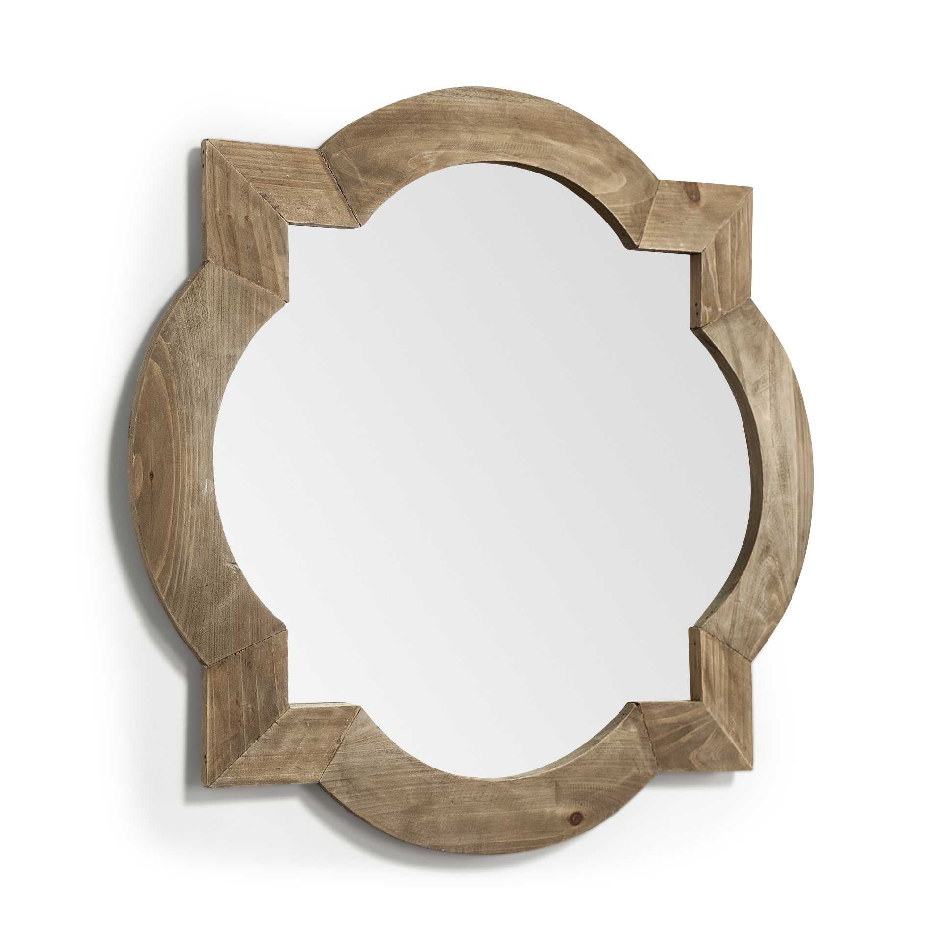 23" Round-Square Brown Wood Frame Wall Mirror