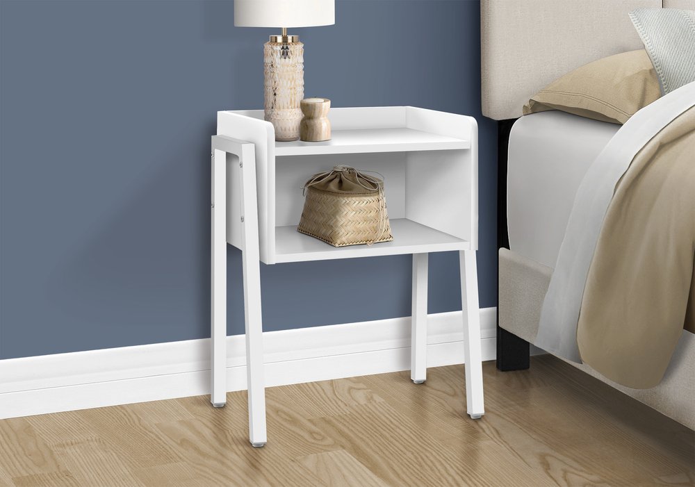 23" Rectangular White Accent Table With White Metal Legs