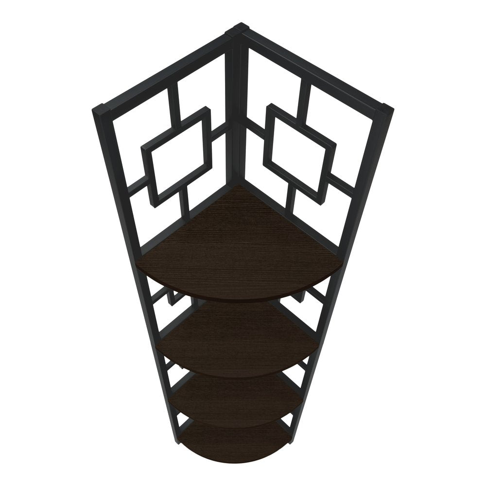 62" Espresso Metal Corner Bookcase