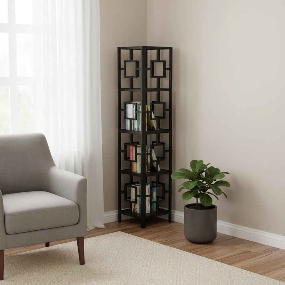 62" Espresso Metal Corner Bookcase