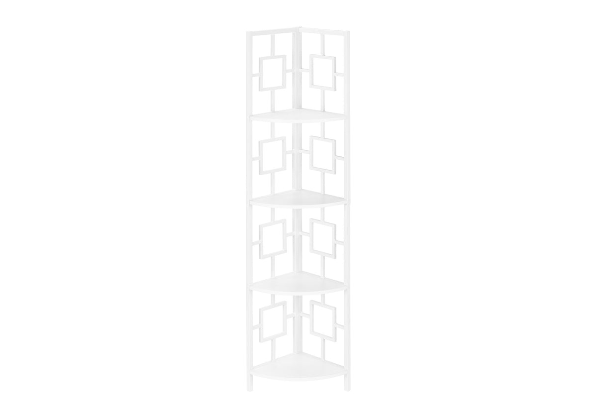 62" White Metal Corner Bookcase