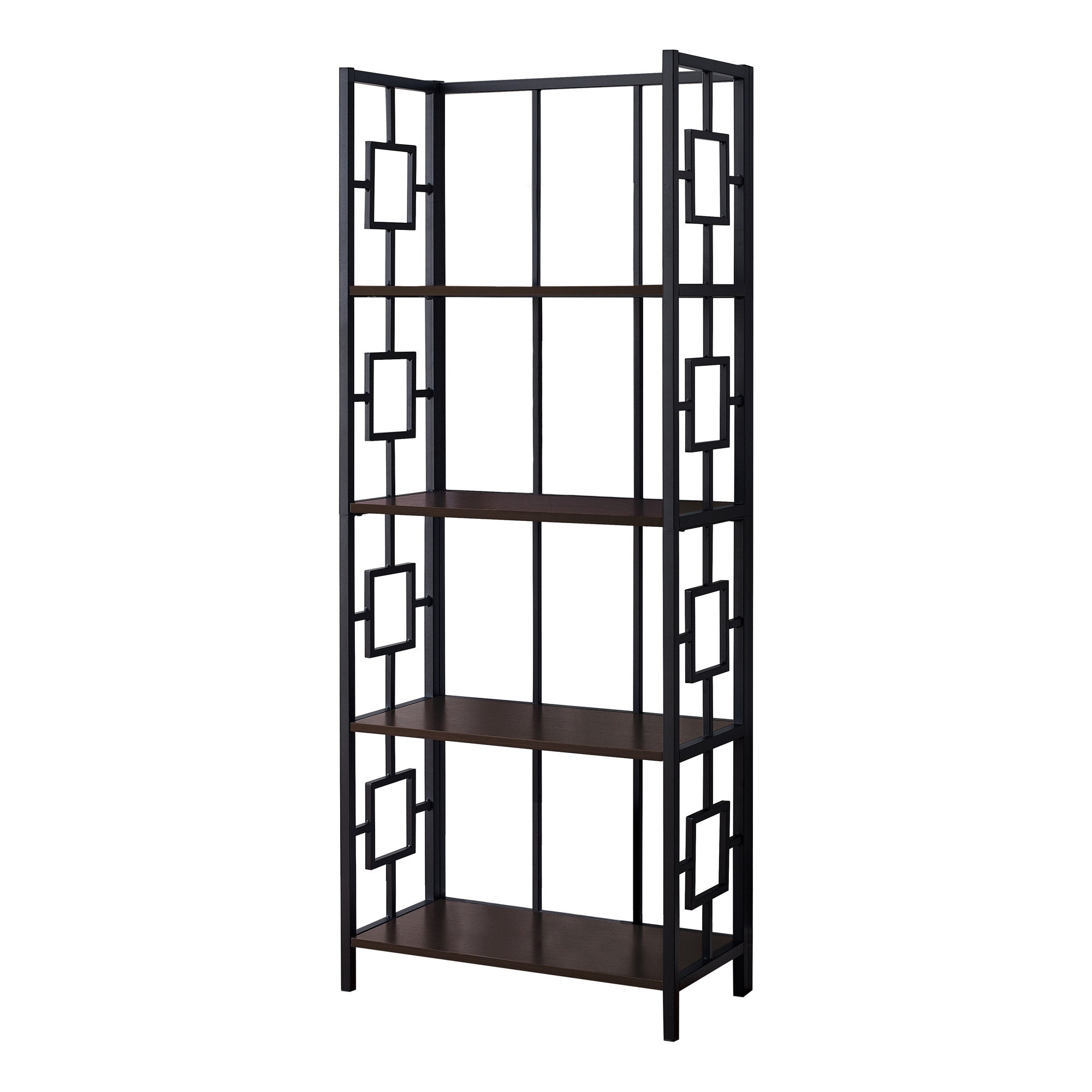 62" Espresso Metal Geometric Bookcase