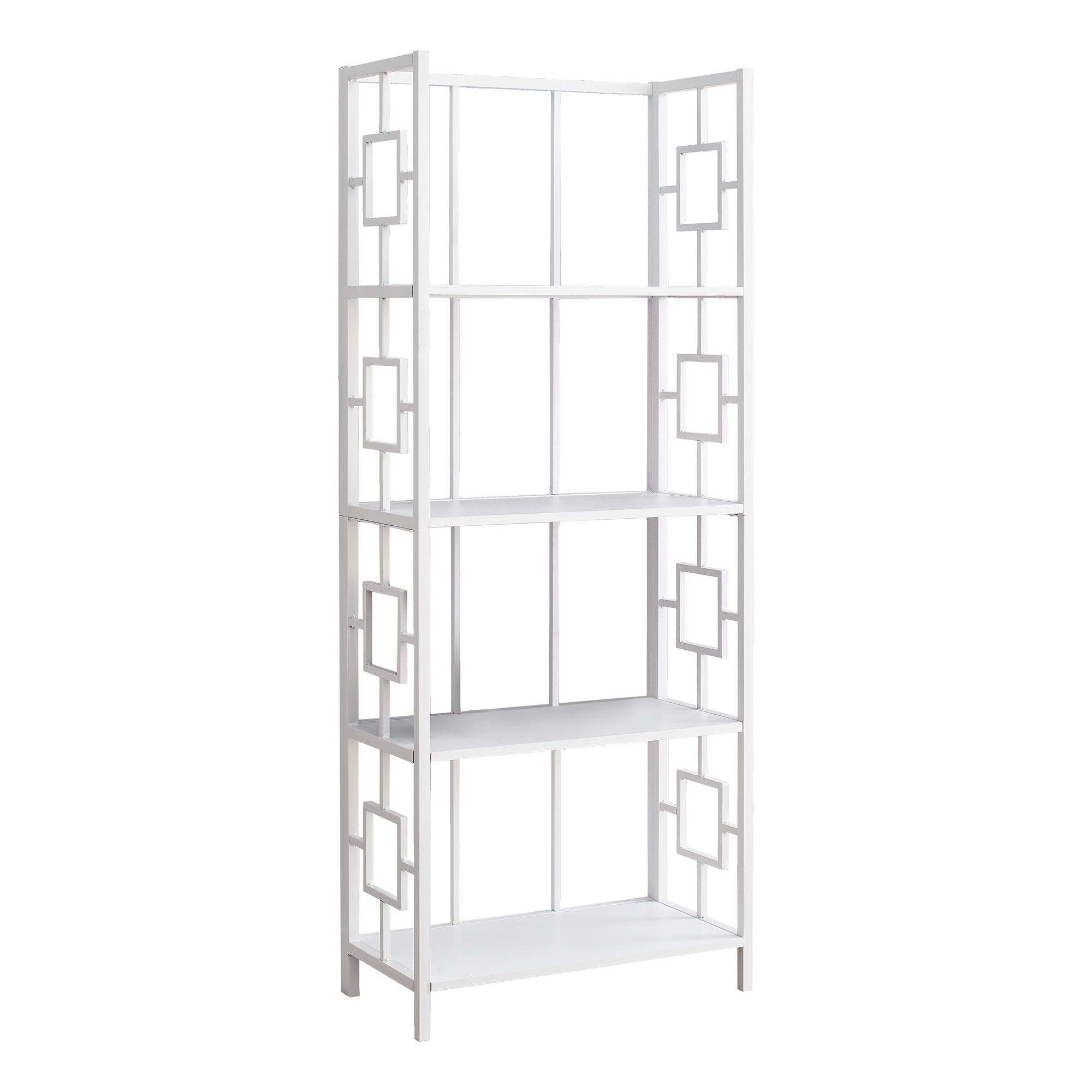 62" White Metal Four Tier Geometric Bookcase
