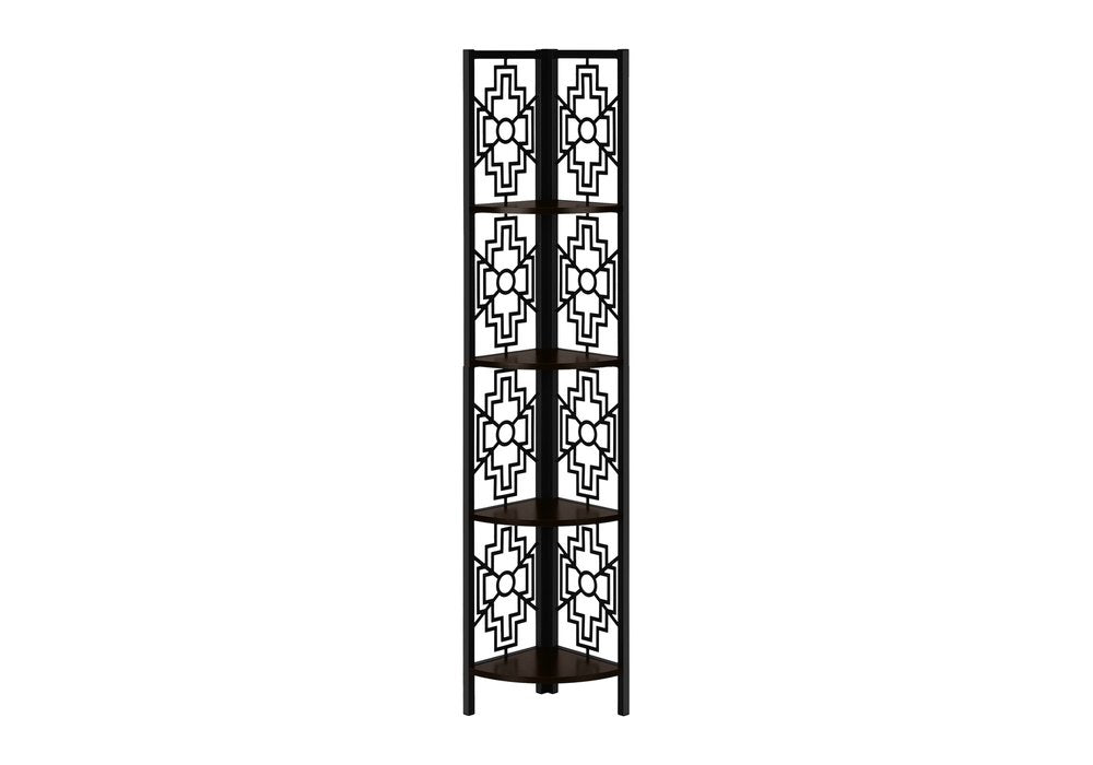 Espresso Metal Four Tier Corner Bookcase