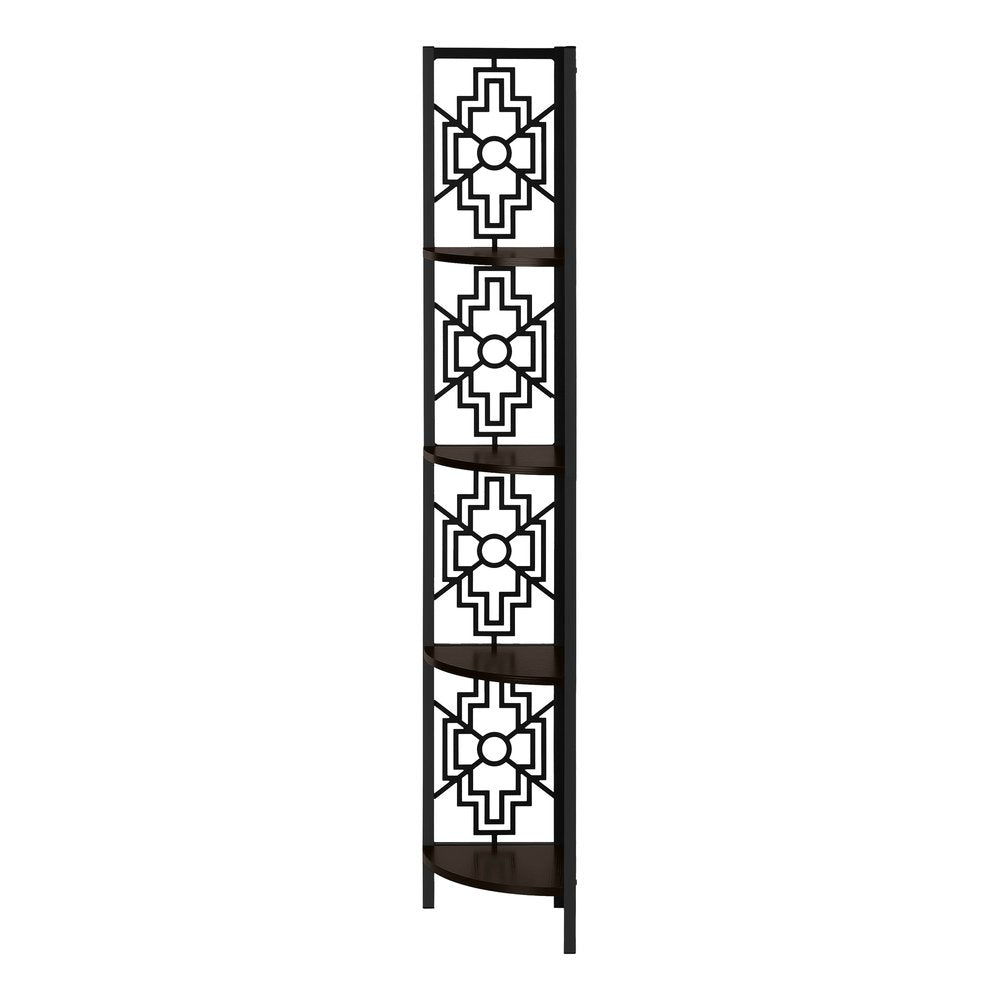 Espresso Metal Four Tier Corner Bookcase