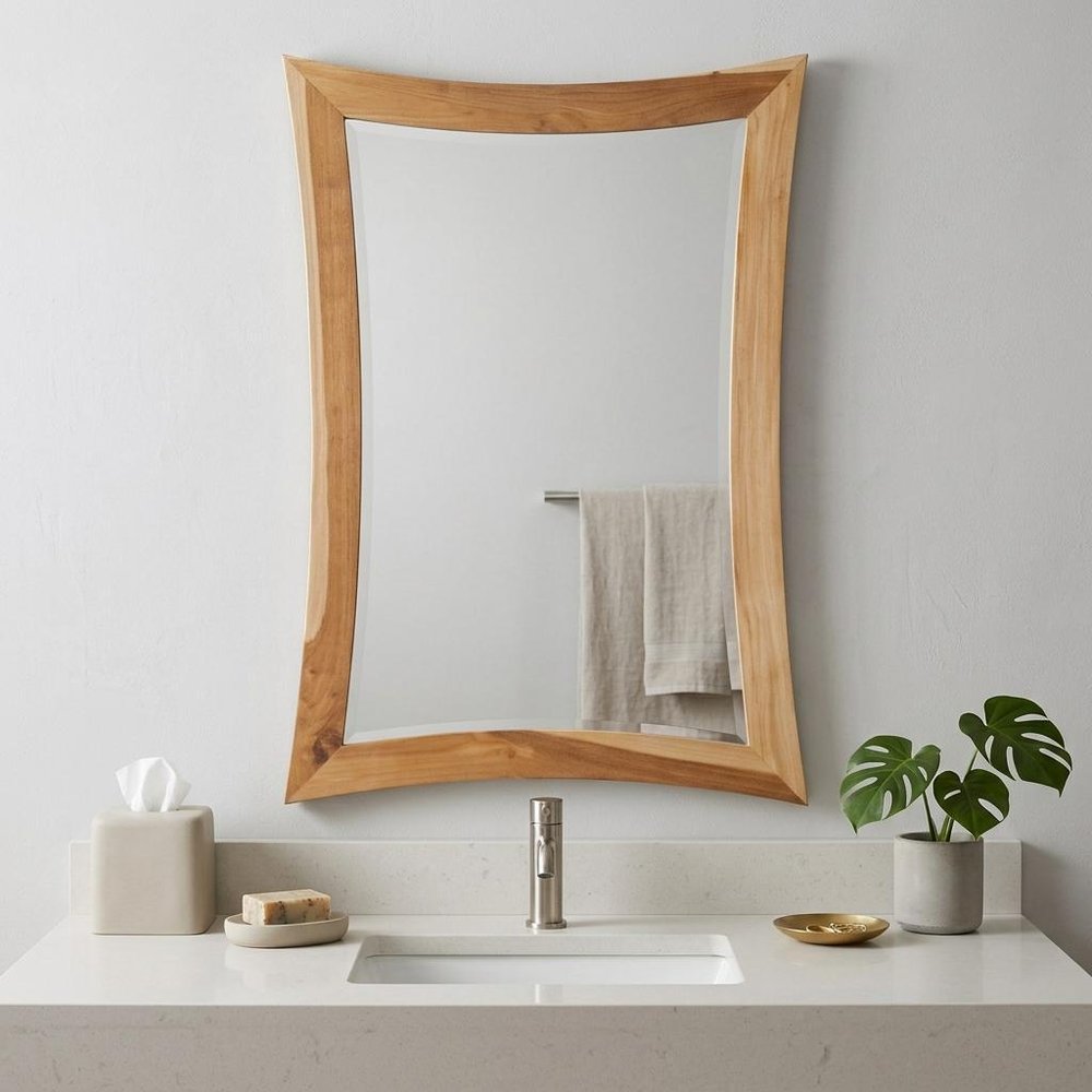 35" Brown Abstract Wood Framed Bathroom Vanity Mirror