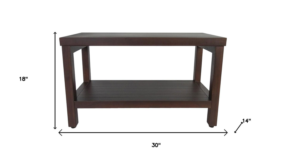 Rectangular Teak Shower Stool Or Bench With Shelf In Brown Finish