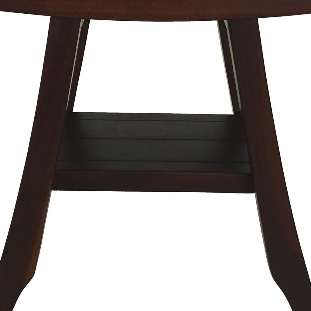 Compact Curvilinear Teak Shower Or Outdoor Bench With Shelf In Brown Finish