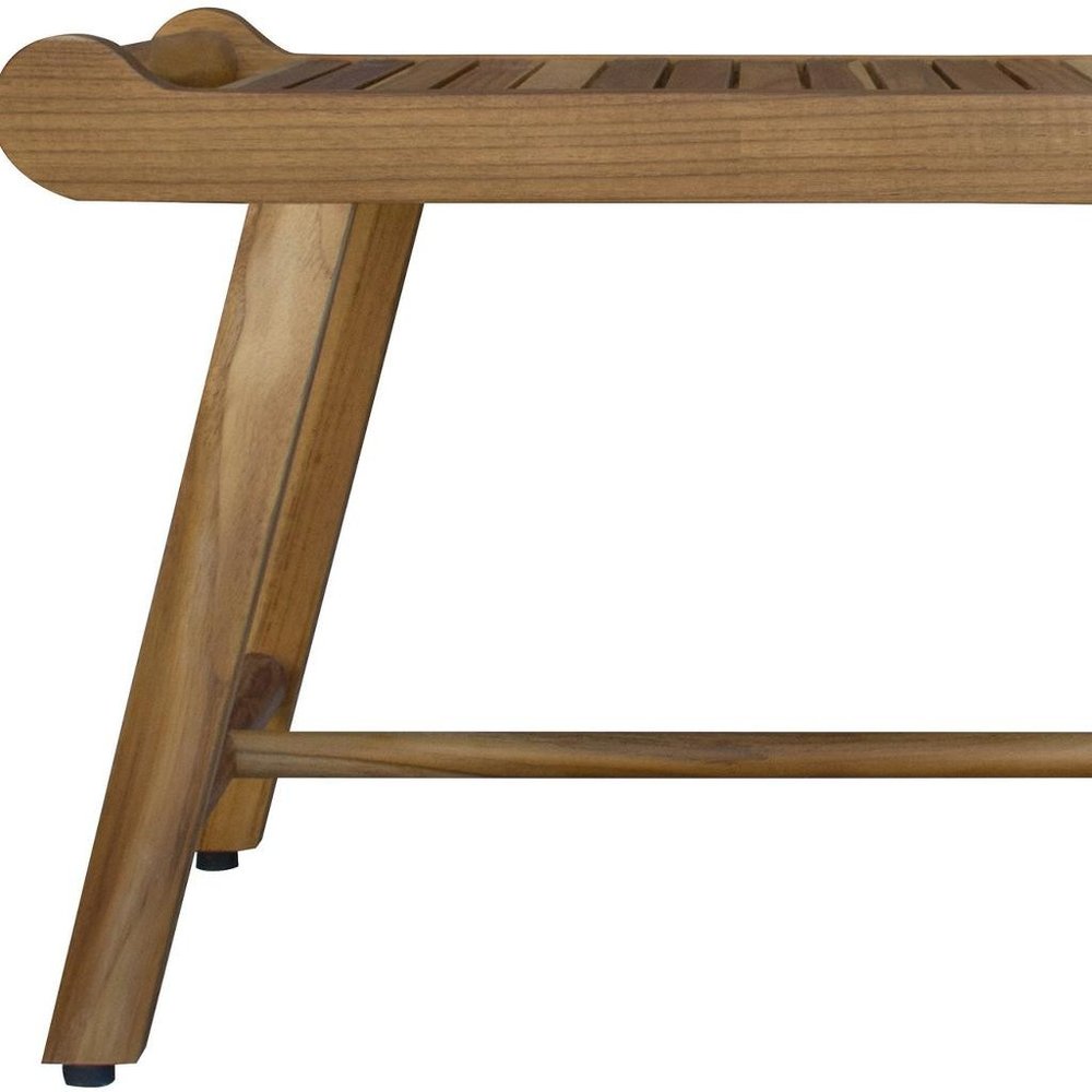 Rectangular Teak Shower Bench With Handles In Natural Finish