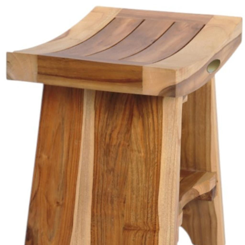 Compact Curvilinear Teak Shower Outdoor Bench With Shelf In Natural Finish