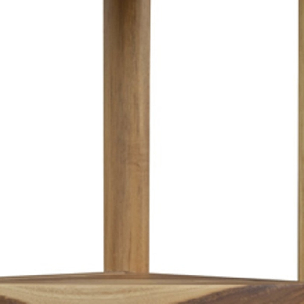 33" Natural Teak Corner Shower Bench With Shelf