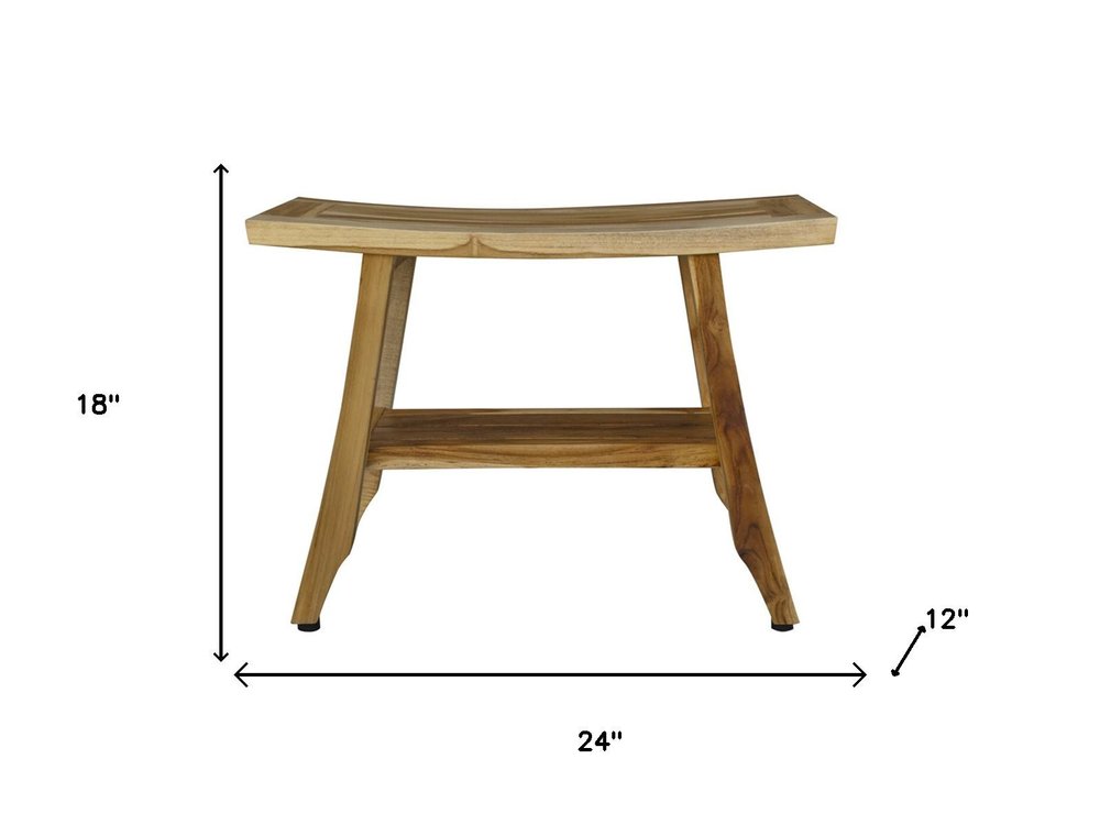 18" X 24" Natural Teak Rectangular Shower Bench With Shelf