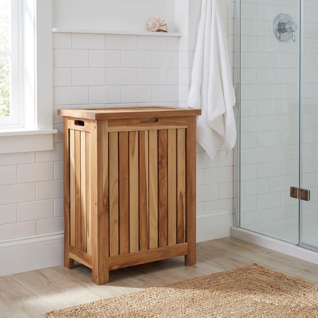 20" Natural Solid Wood Hamper Storage Box