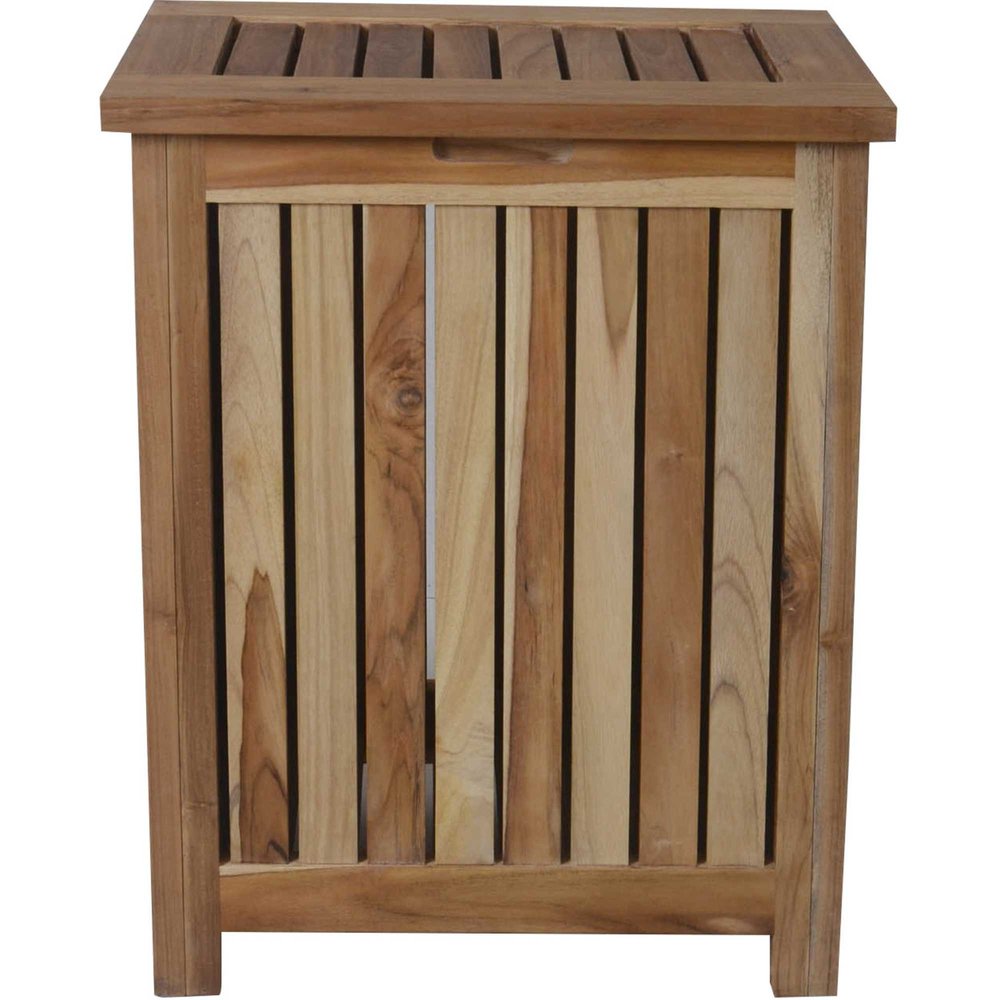 Compact Teak Laundy Storage With Removable Bag In Natural Finish