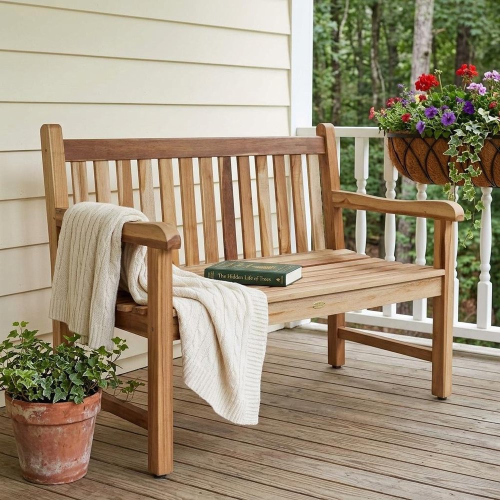 26" Natural Teak Solid Wood Garden Bench