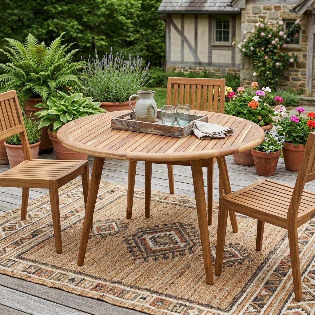 36" Natural Rounded Solid Wood Outdoor Dining Table