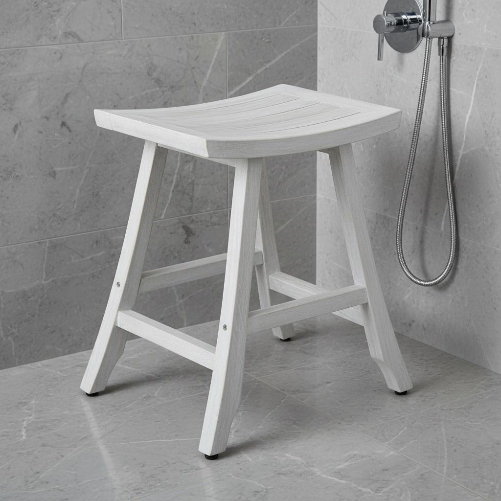 24" X 20" White Teak Square Shower Bench