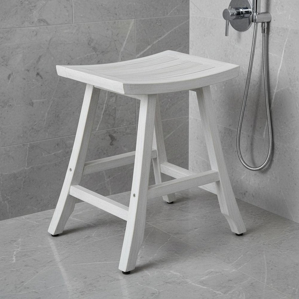 24" X 20" White Teak Square Shower Bench