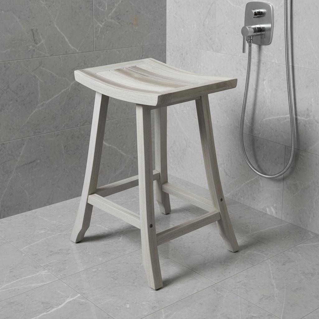 30" X 15" Light Gray Teak Square Shower Bench