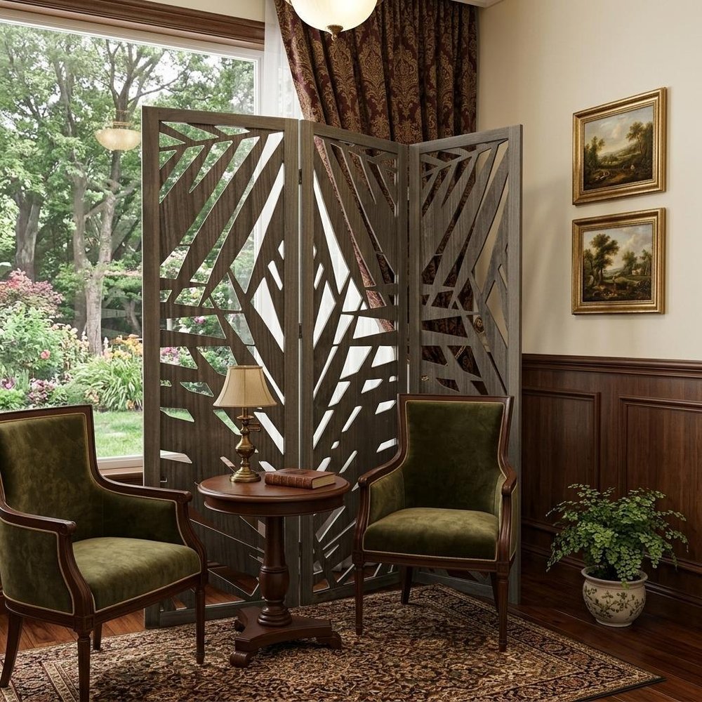 67" Gray Solid Wood Panel Screen Room Divider