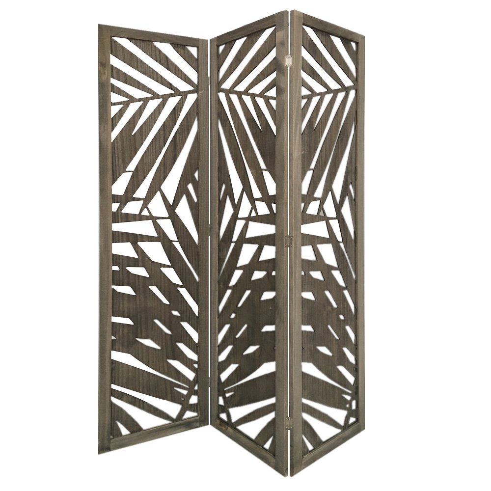 67" Gray Solid Wood Panel Screen Room Divider