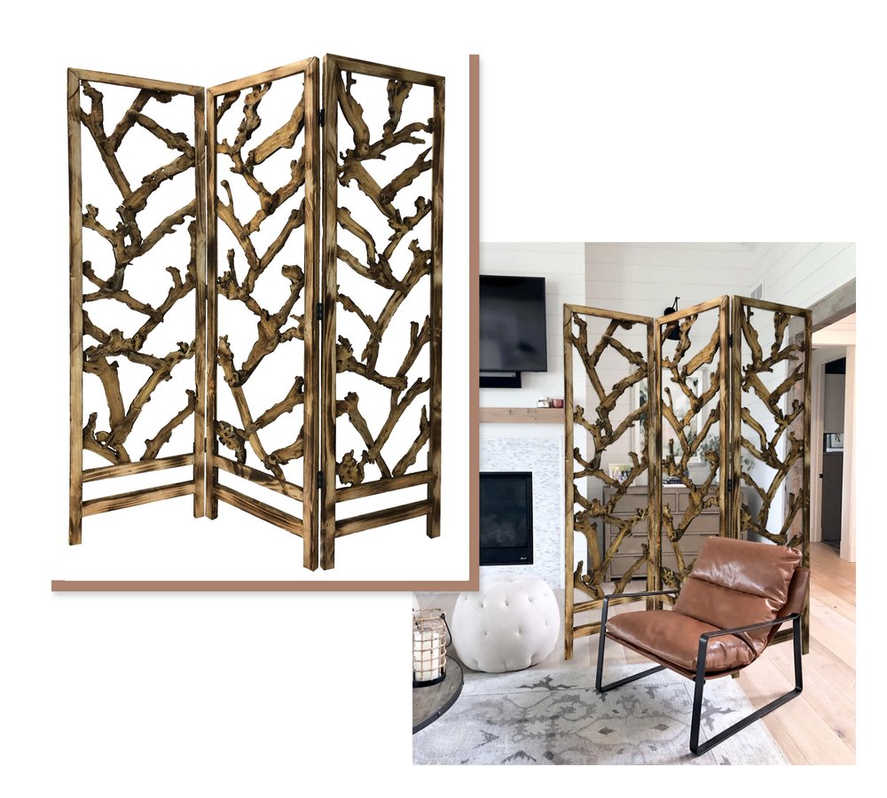 72" Brown Solid Wood Folding Three Panel Screen Room Divider