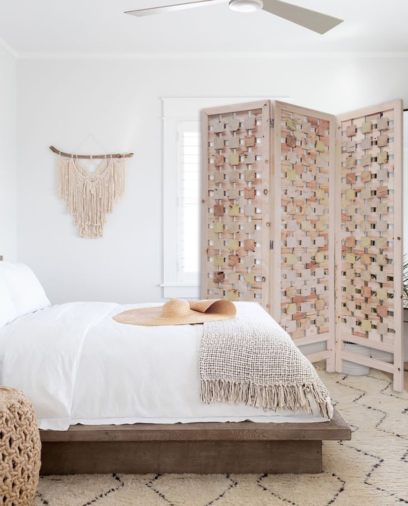 72" Pink Solid Wood Folding Three Panel Screen Room Divider