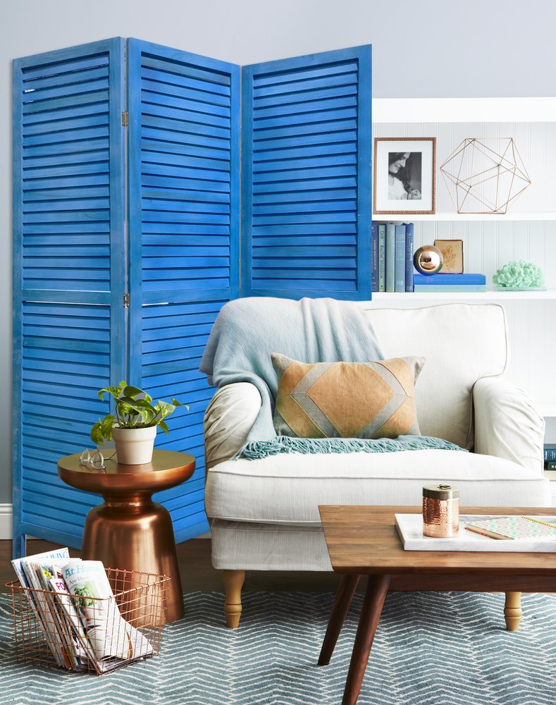 67" Light Blue Folding Three Panel Screen Room Divider