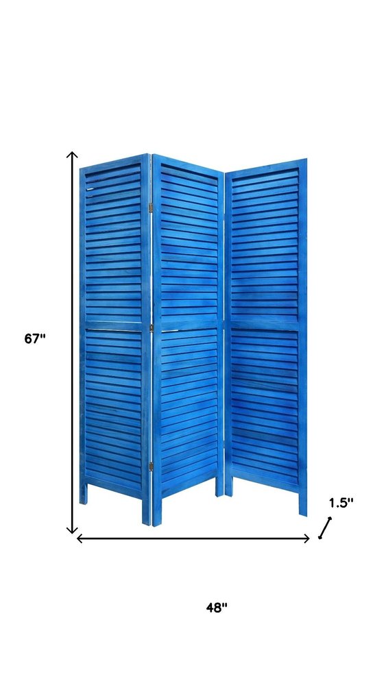 3 Panel Light Blue Shutter Screen Room Divider