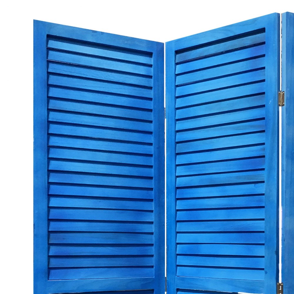 67" Light Blue Folding Three Panel Screen Room Divider