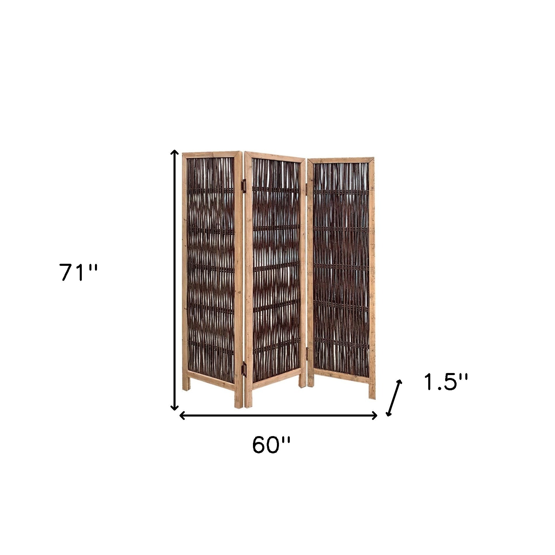 71" Brown Solid Wood Folding Three Panel Screen Room Divider