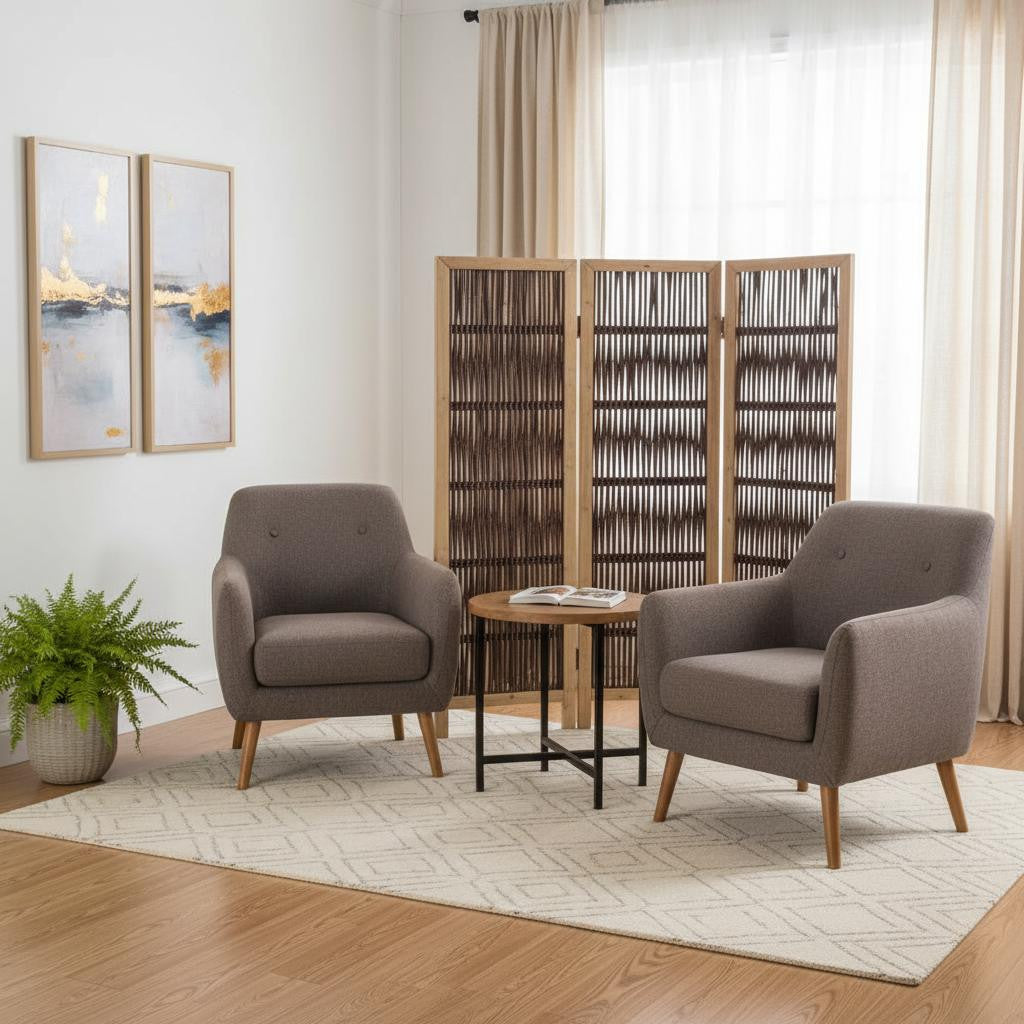 71" Brown Solid Wood Folding Three Panel Screen Room Divider